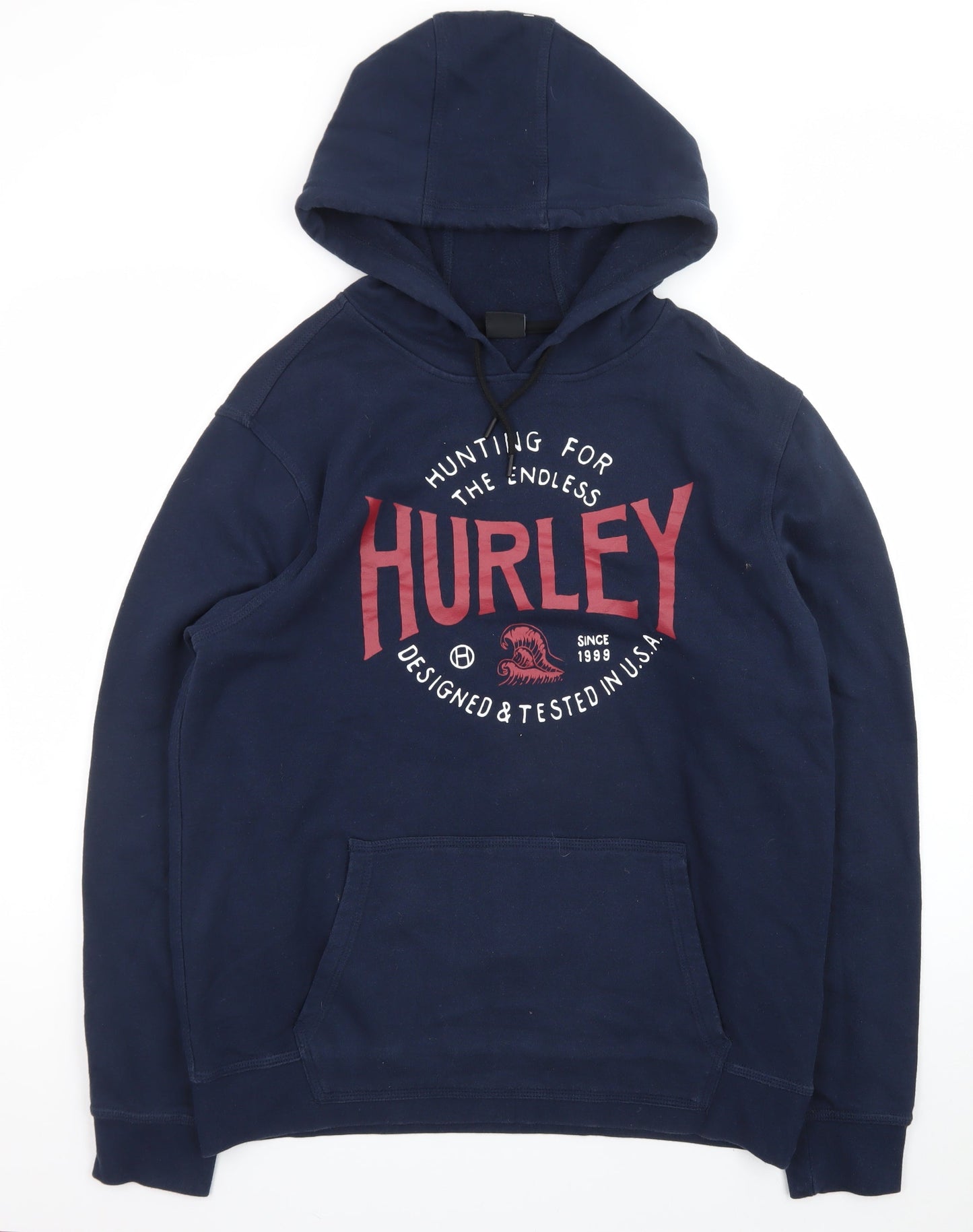 Hurley Men's Blue Pullover Hoodie L Graphic Print Logo Sweatshirt