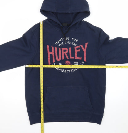 Hurley Men's Blue Pullover Hoodie L Graphic Print Logo Sweatshirt
