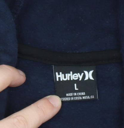 Hurley Men's Blue Pullover Hoodie L Graphic Print Logo Sweatshirt