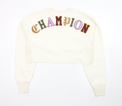 Champion Womens Ivory Crop Sweatshirt Medium Reverse Weave Logo