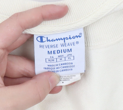 Champion Womens Ivory Crop Sweatshirt Medium Reverse Weave Logo