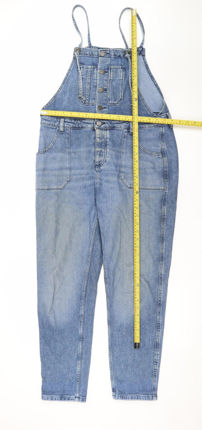 Fat Face Women Blue Denim Carrie Dungaree Jumpsuit UK 12R Eco Cotton Classic Style