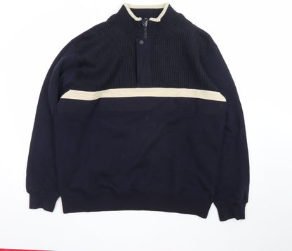 Marks and Spencer Men's Navy 1/4 Zip Knit Panel Sweatshirt L