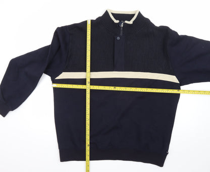 Marks and Spencer Men's Navy 1/4 Zip Knit Panel Sweatshirt L