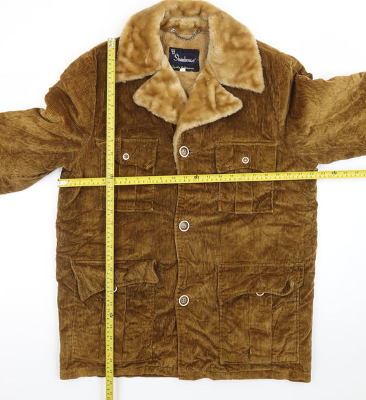 Shanhouse Men’s Brown Corduroy Faux Fur Lined Overcoat Size 40