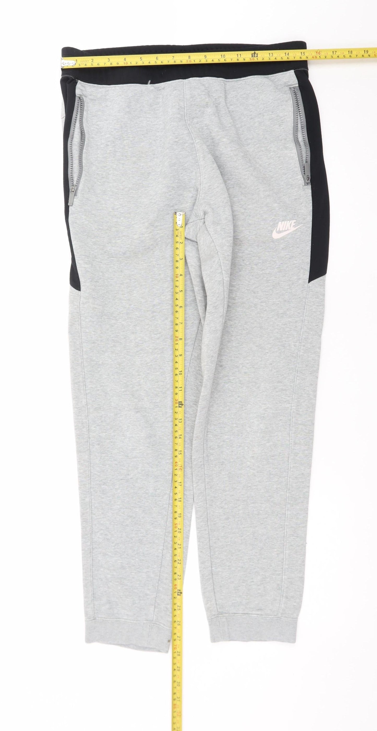 Nike Men's Grey Jogger Trousers M Regular Fit Fleece Zip Pockets
