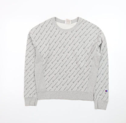 Champion Men's Grey Reverse Weave Logo Crew Neck Sweatshirt Small