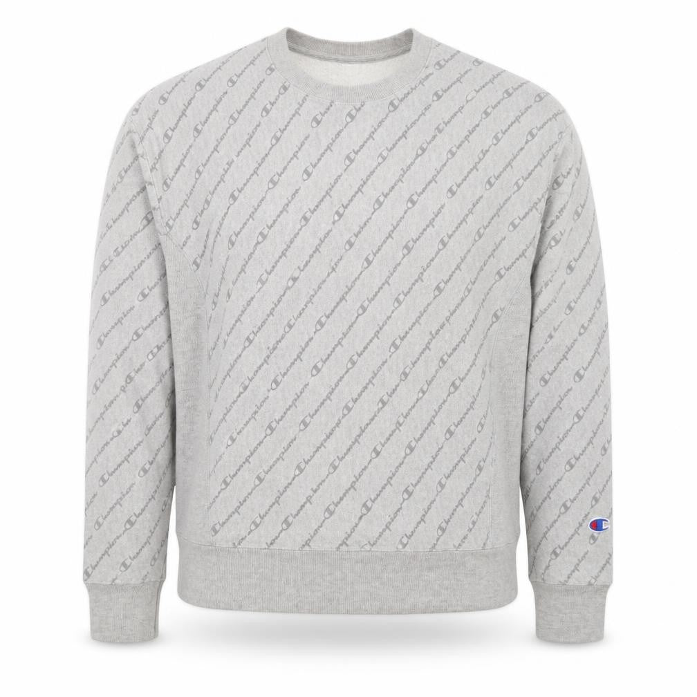 Champion Men's Grey Reverse Weave Logo Crew Neck Sweatshirt Small