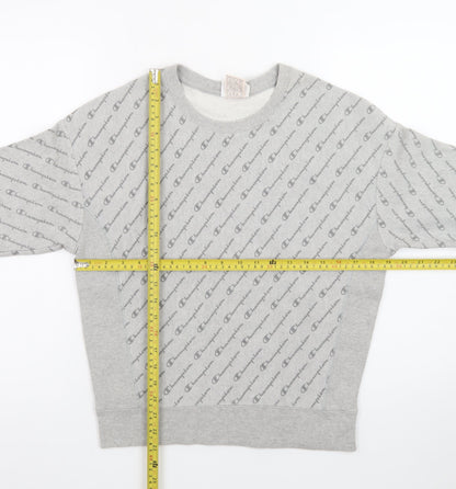 Champion Men's Grey Reverse Weave Logo Crew Neck Sweatshirt Small