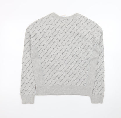 Champion Men's Grey Reverse Weave Logo Crew Neck Sweatshirt Small