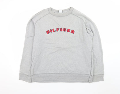 Tommy Hilfiger Men Grey Sweatshirt M Crew Neck Pullover Logo Cotton
