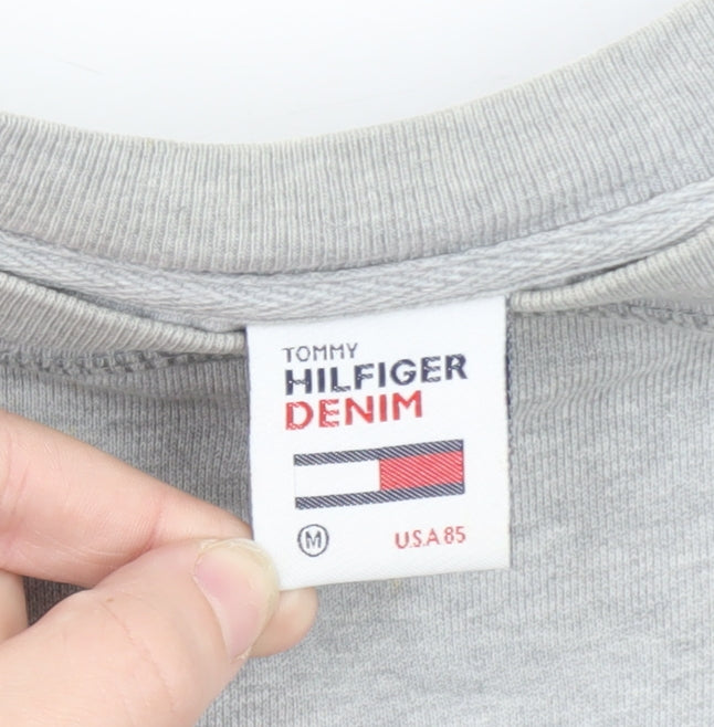Tommy Hilfiger Men Grey Sweatshirt M Crew Neck Pullover Logo Cotton