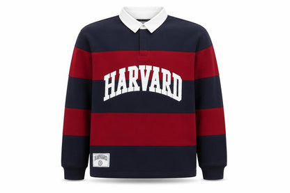 Zara Men Red & Navy Harvard Rugby Sweatshirt S Collared Striped Logo