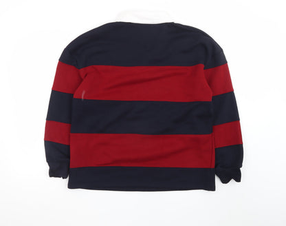 Zara Men Red & Navy Harvard Rugby Sweatshirt S Collared Striped Logo