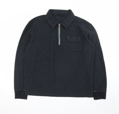Marks and Spencer Men's Black L 1/4 Zip Collared Sweatshirt