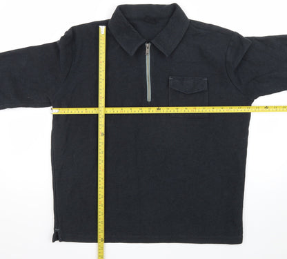Marks and Spencer Men's Black L 1/4 Zip Collared Sweatshirt