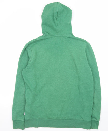 Jack & Jones Men Green L Pullover Hoodie Graphic Print Fleece
