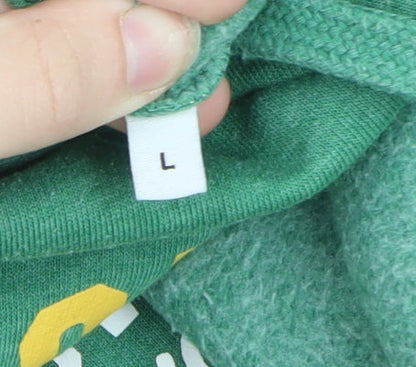 Jack & Jones Men Green L Pullover Hoodie Graphic Print Fleece