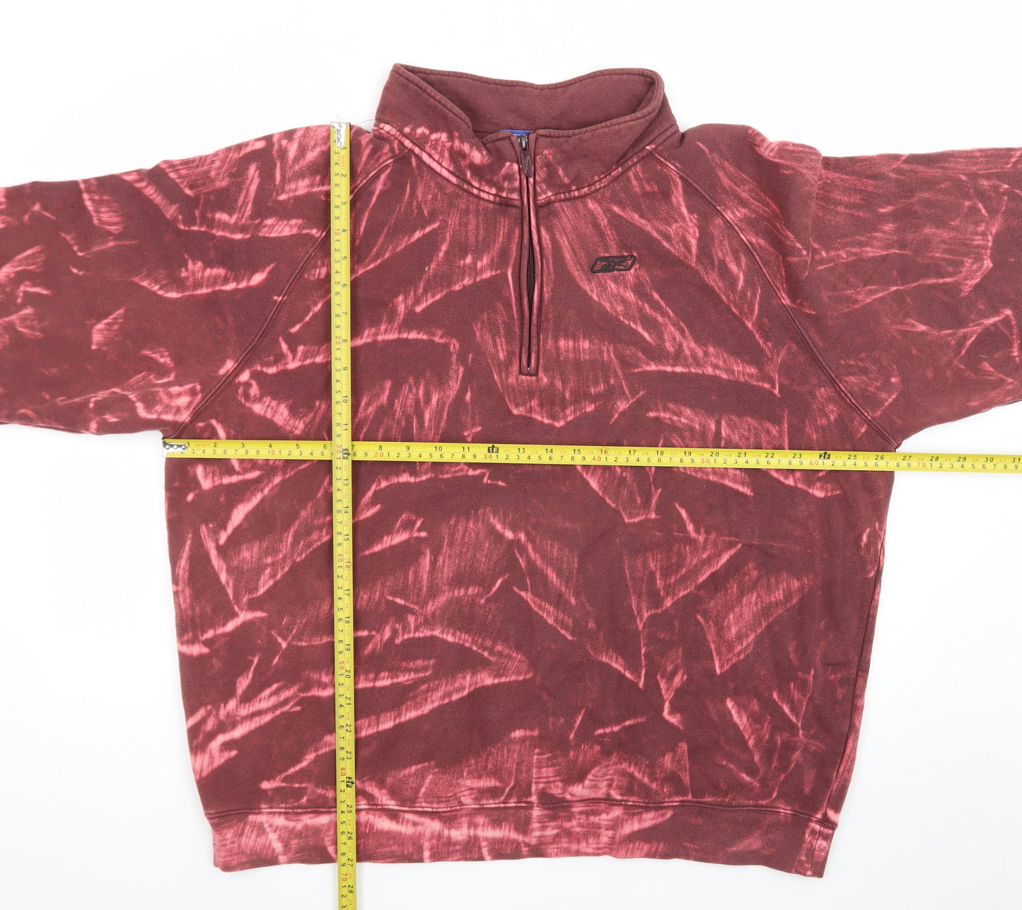 Reebok Men's Burgundy 1/2 Zip Sweatshirt XXL Cotton Blend Tie-Dye Style