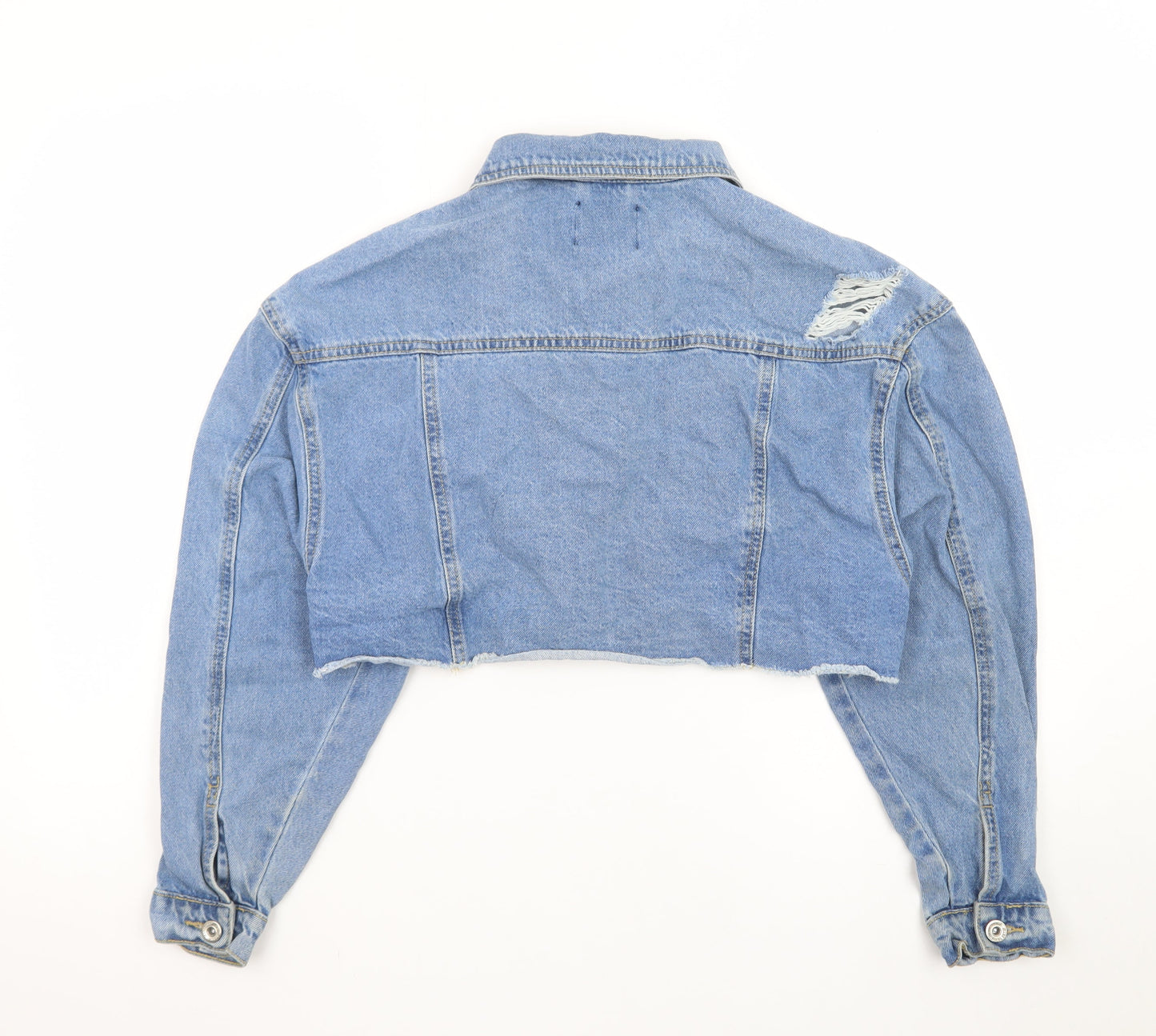 Boohoo Women's Blue Cropped Distressed Denim Jacket UK 10