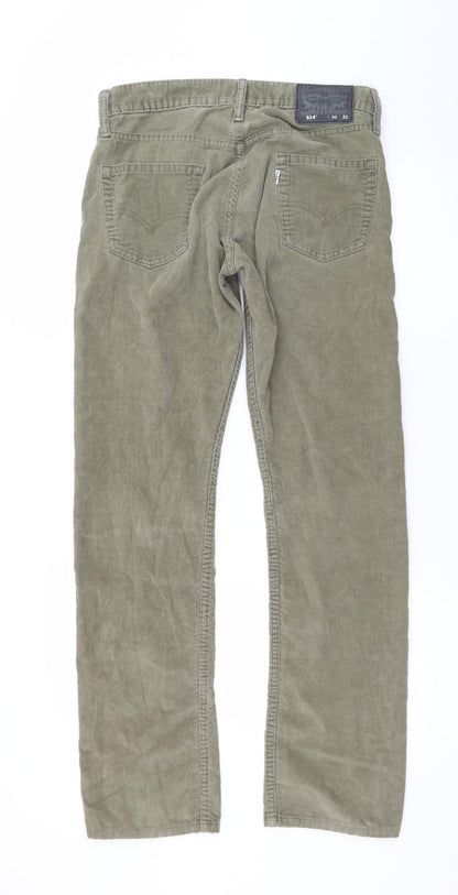 Levi's Men's Green Corduroy 514 Straight Trousers 30x32