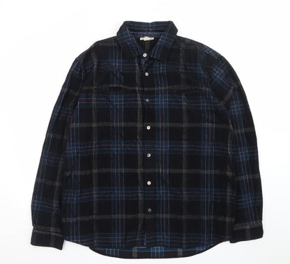 Carbon2Cobalt Men's Blue Plaid Cotton Button-Up Shirt Size L