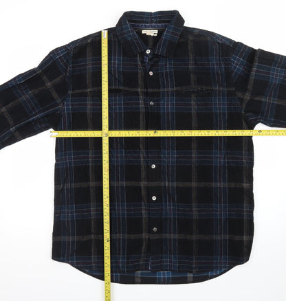 Carbon2Cobalt Men's Blue Plaid Cotton Button-Up Shirt Size L