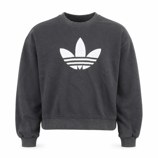 Front view of Adidas Men's Black Long Sleeve Crew Neck Sweatshirt, size 34