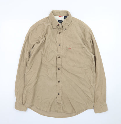 Izod Men’s Beige Corduroy Long Sleeve Button-Up Shirt Size S