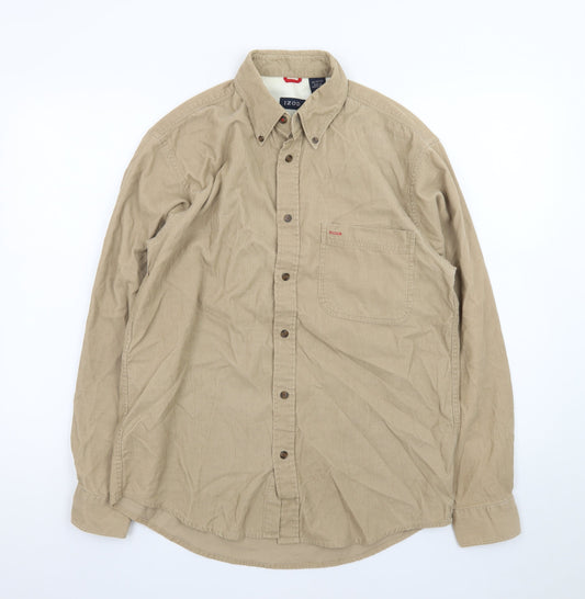 Izod Men’s Beige Corduroy Long Sleeve Button-Up Shirt Size S
