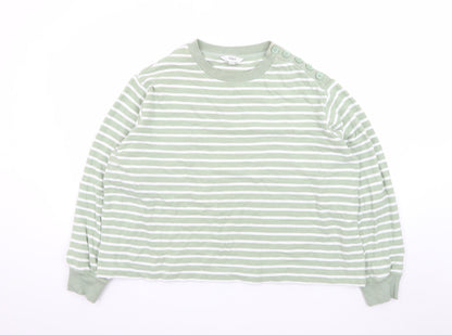 Marks and Spencer Women’s Green Striped Cotton Pullover Jumper XL