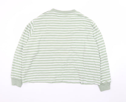 Marks and Spencer Women’s Green Striped Cotton Pullover Jumper XL