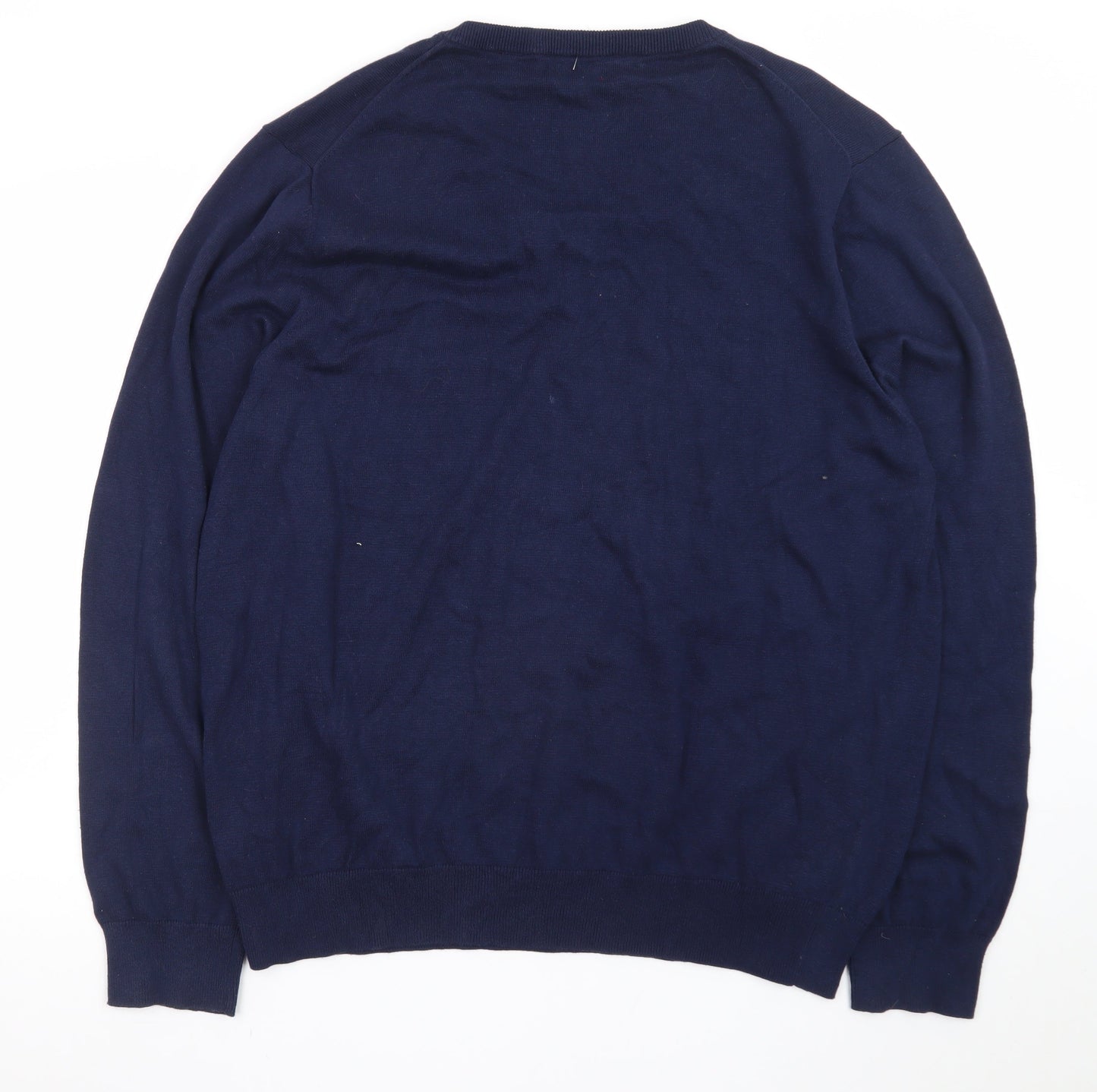 IZOD Men Blue Cotton V-Neck Pullover Jumper XL Classic Knit