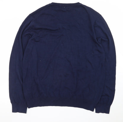 IZOD Men Blue Cotton V-Neck Pullover Jumper XL Classic Knit
