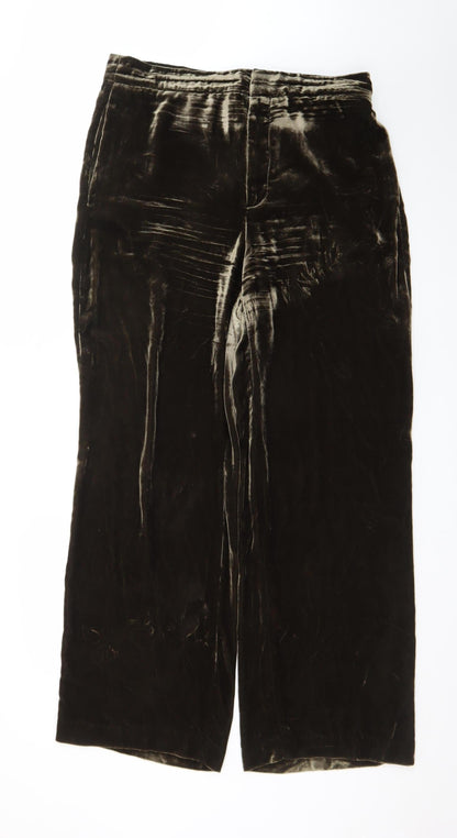 Zara Womens Brown Velvet Wide Leg Trousers Size L