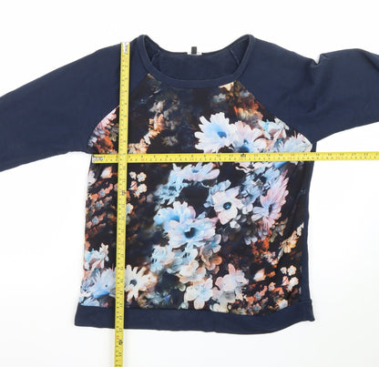 Warehouse Womens Blue Floral Print Long Sleeve Pullover Jumper Size 10