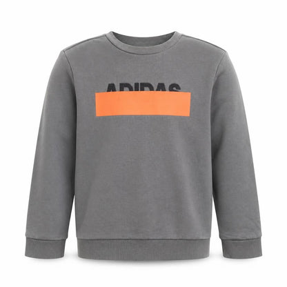 Adidas Boys Grey Sweatshirt Size 10 Years Pullover Crew Neck Logo Print