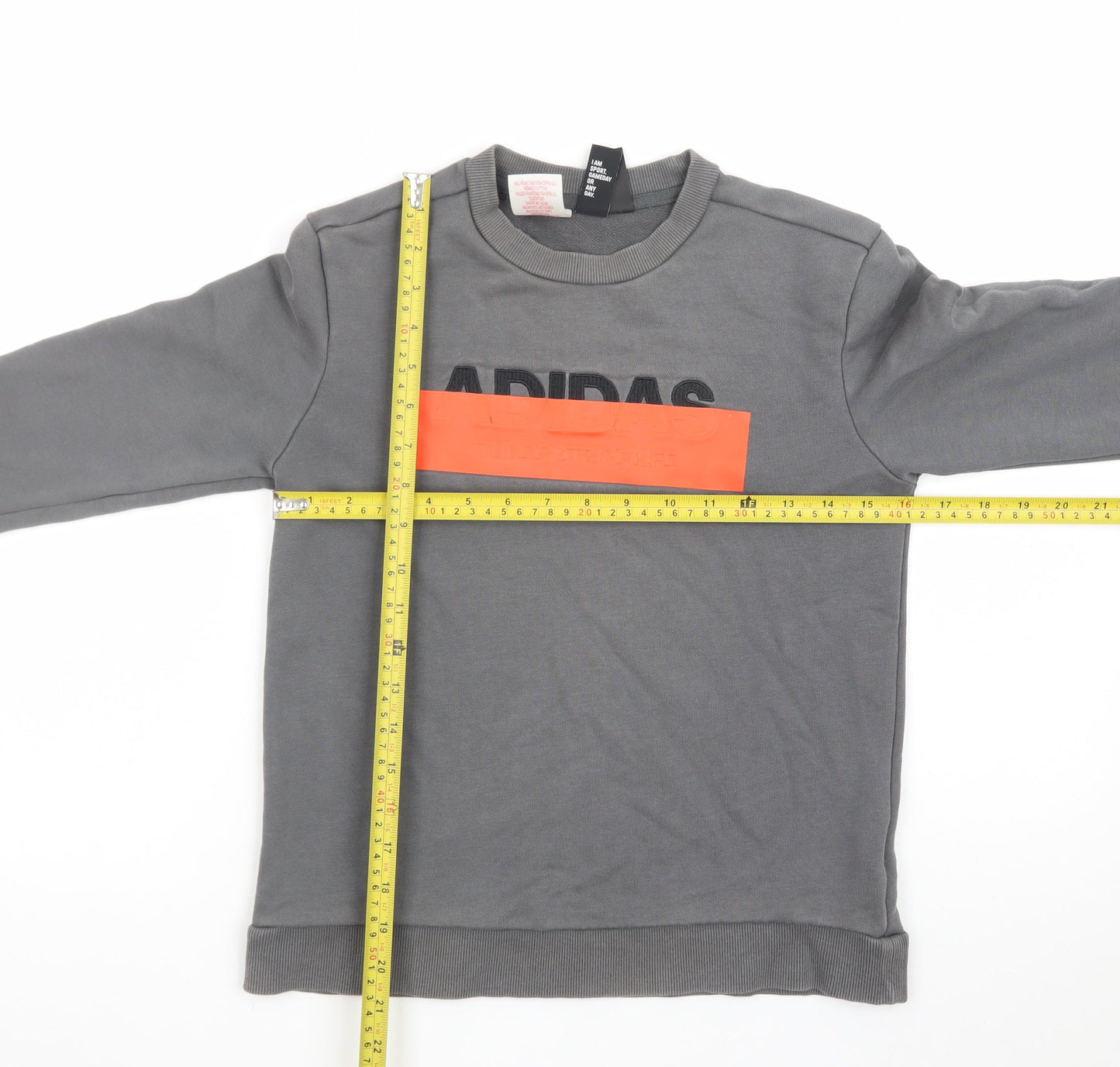 Adidas Boys Grey Sweatshirt Size 10 Years Pullover Crew Neck Logo Print