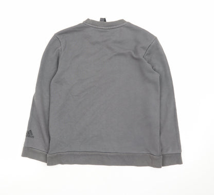 Adidas Boys Grey Sweatshirt Size 10 Years Pullover Crew Neck Logo Print