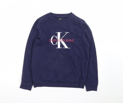 Calvin Klein Jeans Boys Blue Logo Pullover Sweatshirt Size 12 Years