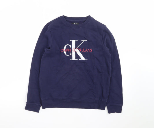 Calvin Klein Jeans Boys Blue Logo Pullover Sweatshirt Size 12 Years
