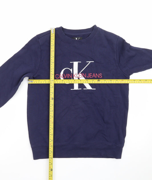 Calvin Klein Jeans Boys Blue Logo Pullover Sweatshirt Size 12 Years