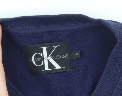 Calvin Klein Jeans Boys Blue Logo Pullover Sweatshirt Size 12 Years