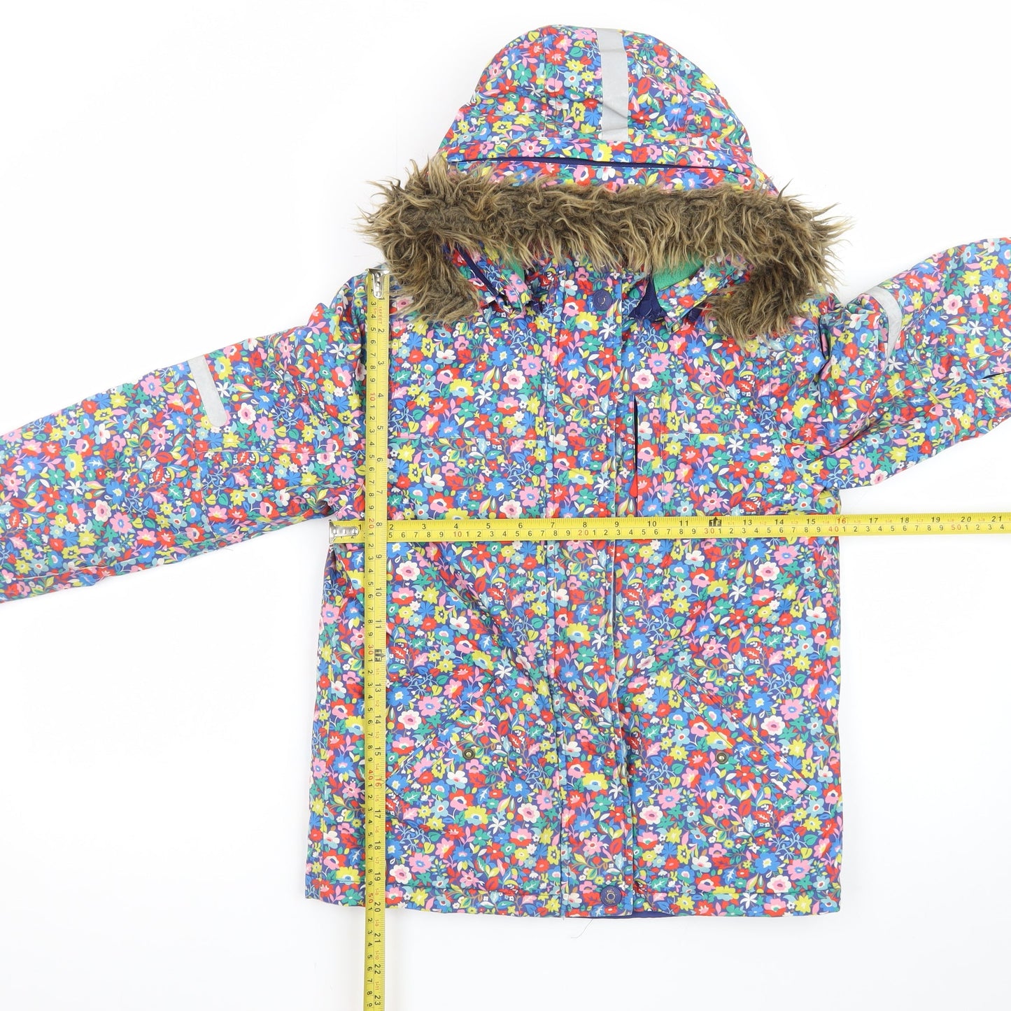 Boden Girls Multicoloured Floral Hooded Puffer Jacket 7-8 Years Winter Coat