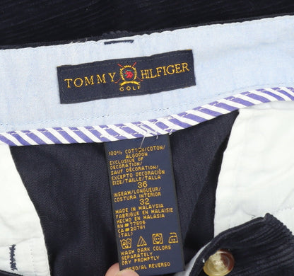 Tommy Hilfiger Men's Blue Corduroy Pleated Trousers 36W 32L