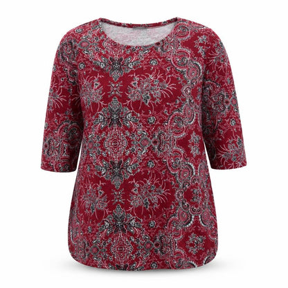 Klass Womens Red Paisley Tunic Jersey Top XL