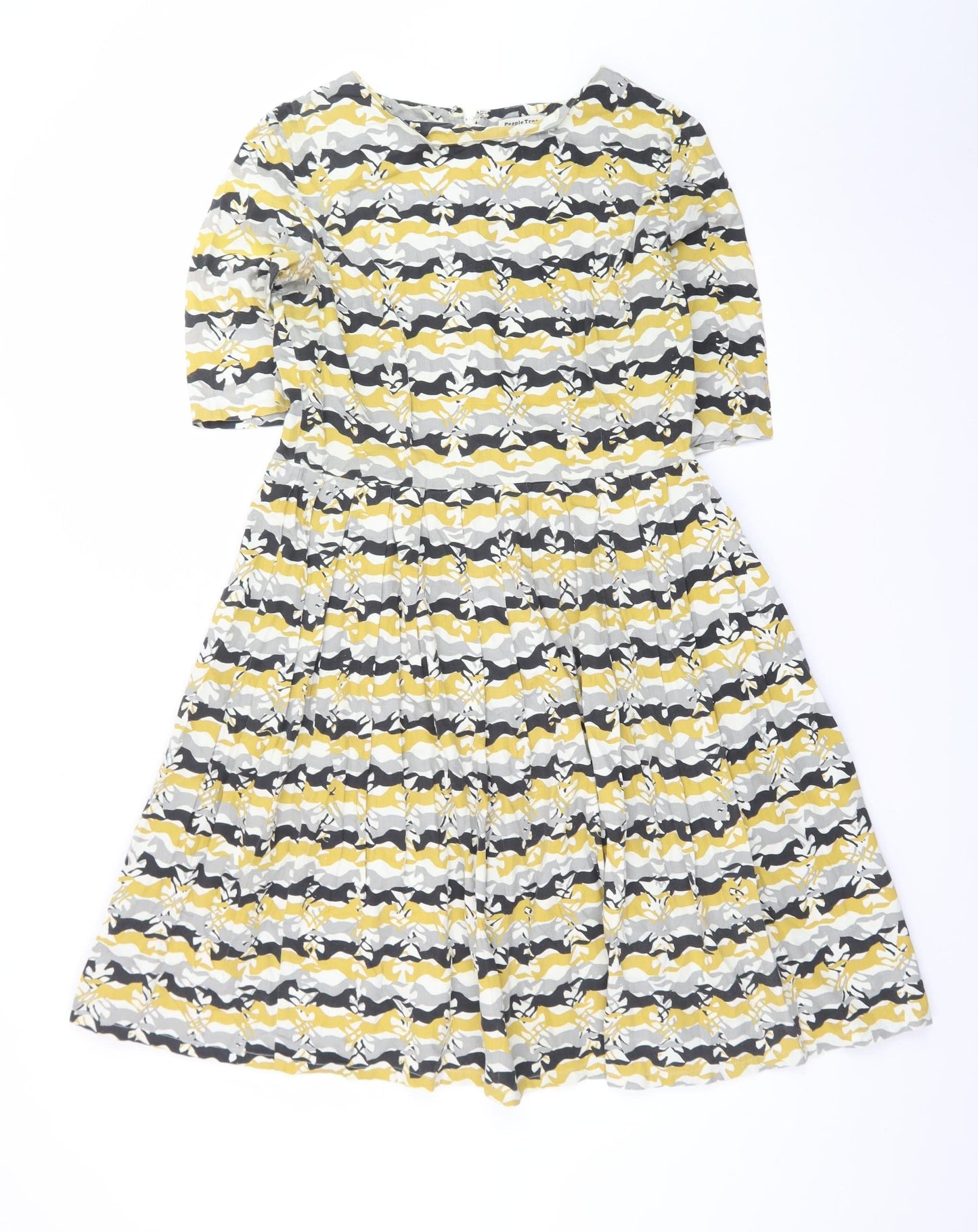 People Tree Women’s Yellow Fit & Flare Cotton Dress Size 12