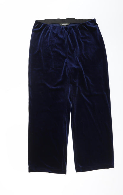 Bonmarché Women Blue Velvet Wide-Leg Trousers Size 12