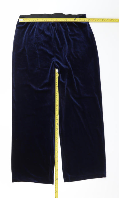 Bonmarché Women Blue Velvet Wide-Leg Trousers Size 12