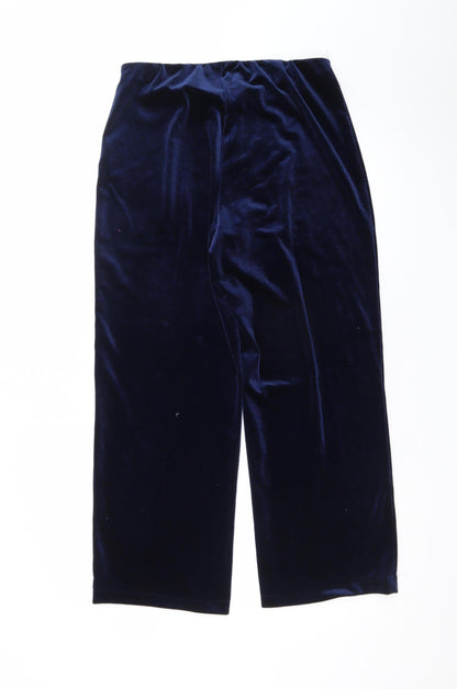 Bonmarché Women Blue Velvet Wide-Leg Trousers Size 12